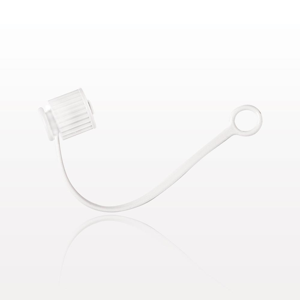 Male Luer Cap, Non-Vented w/Strap, White