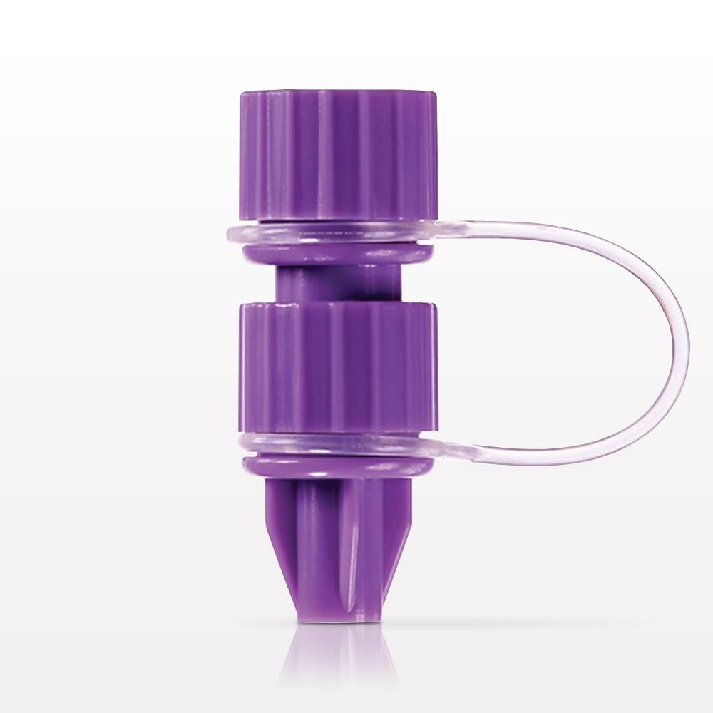 Male ENFit® Connector with Cap on Strap, Purple