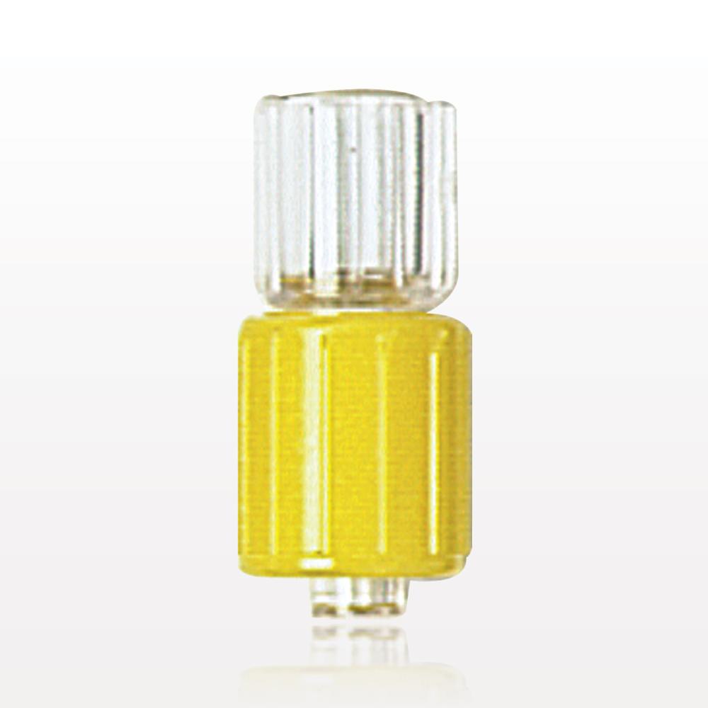 Male Luer w/Yellow Spin Lock, Tubing Port, Clear