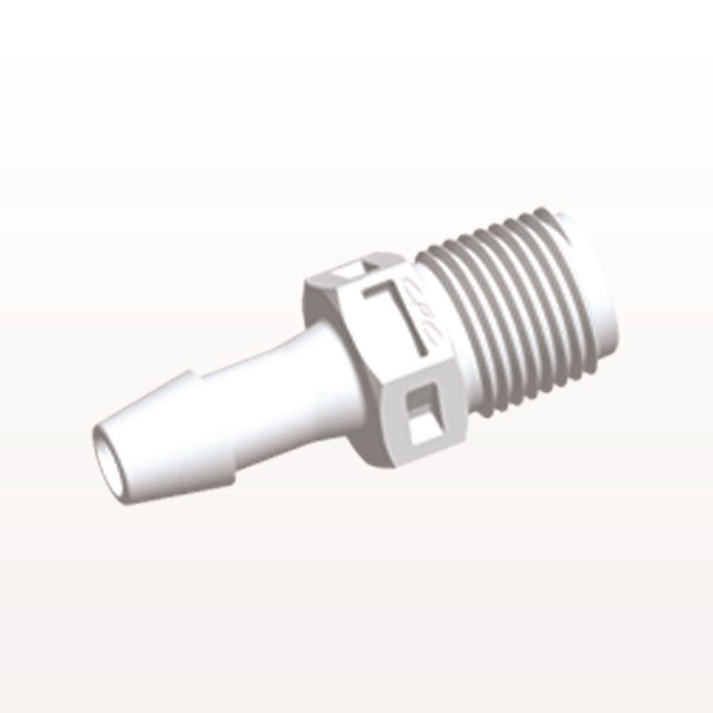 Threaded Connector, Barbed, White, 100/Bag