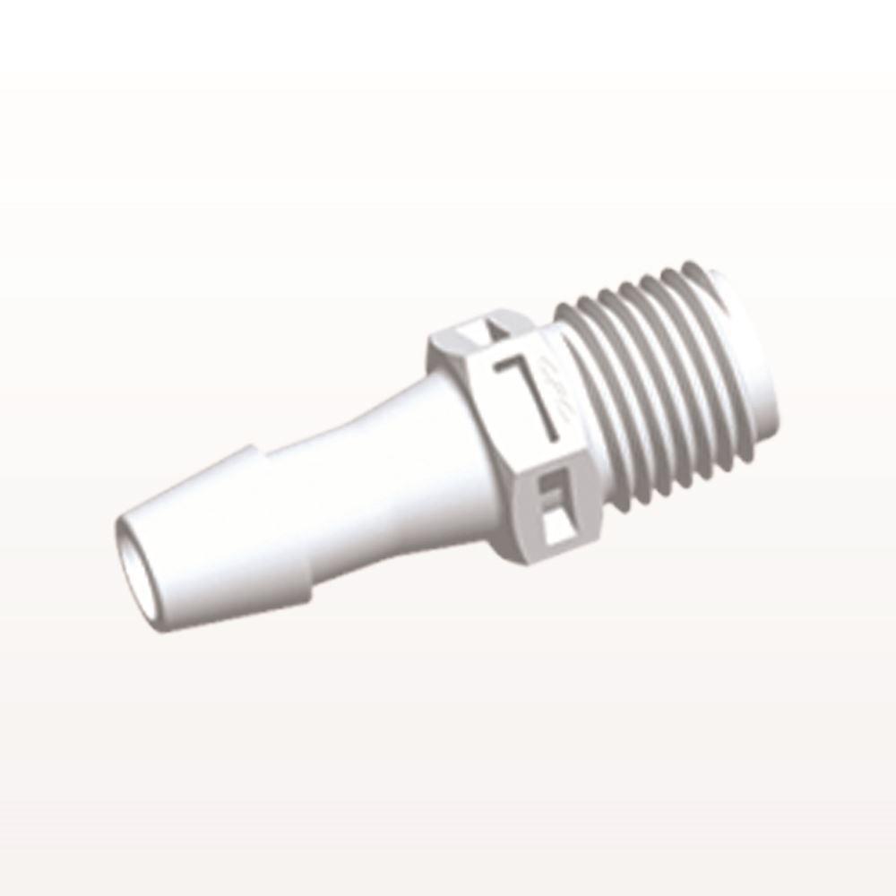 Threaded Connector, Barbed, White, 100/Bag