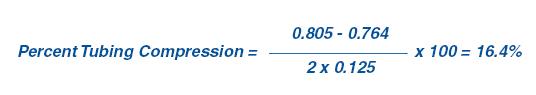 Percent Tubing Compression = 0.0805 - 0.764 / 2 x 0.125 X 100 = 16.4%
