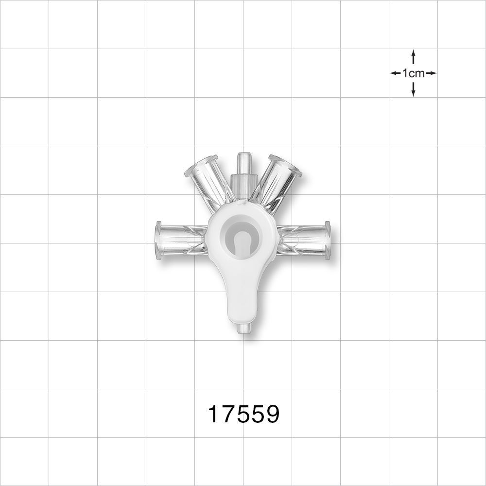 RondelO™ 4-Way Stopcock with 4 Female Luer Locks, Tubing Ports