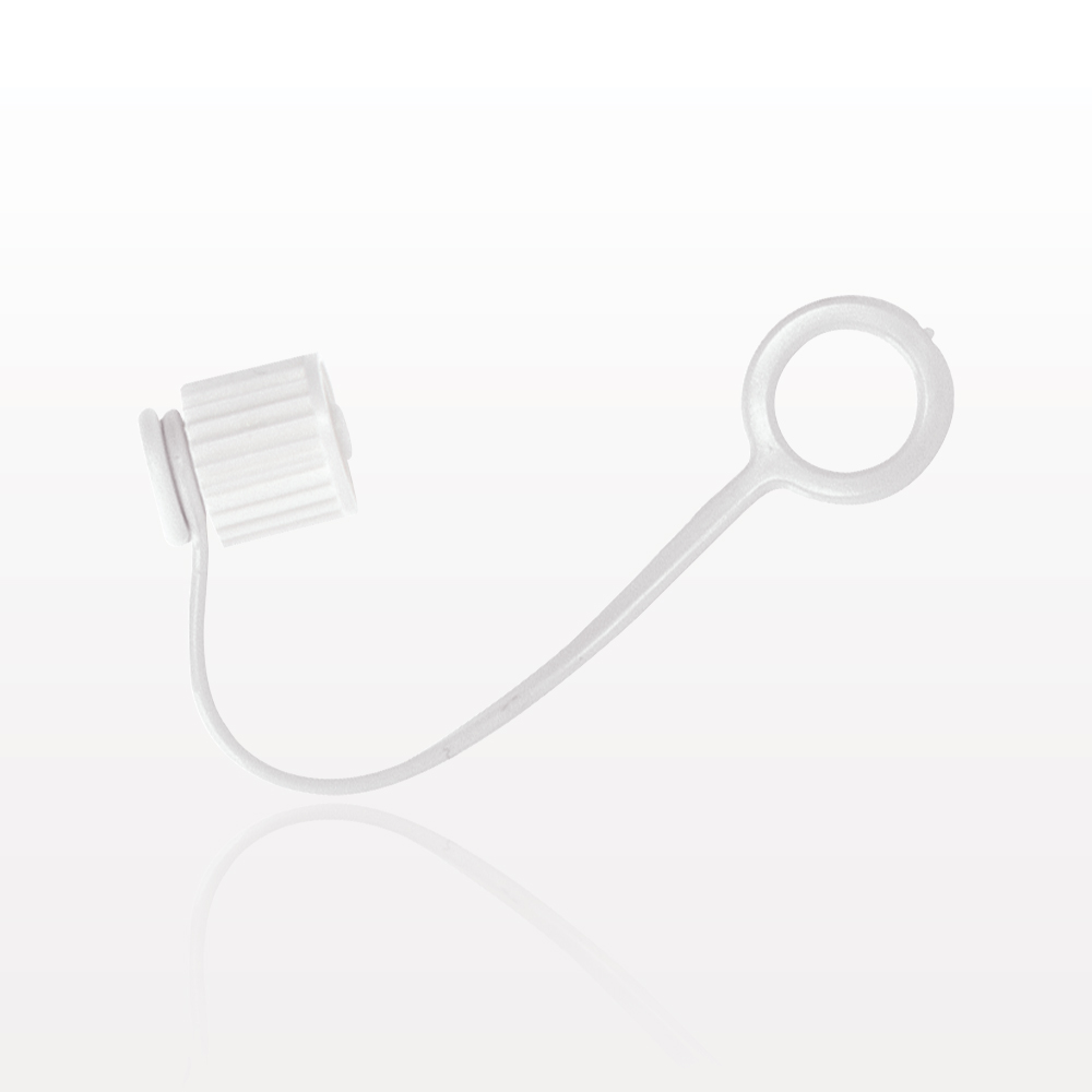 Male Luer Cap, Non-Vented w/Strap, White