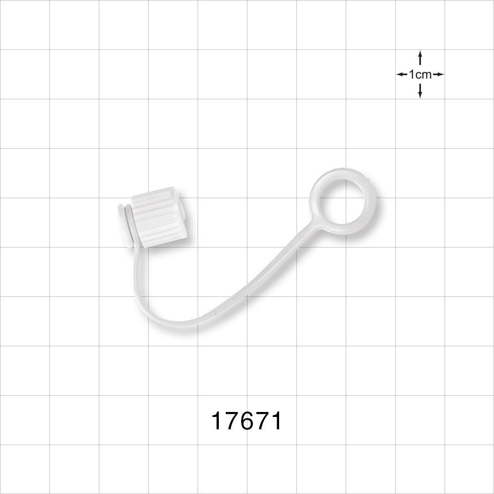 Male Luer Cap, Non-Vented w/Strap, White