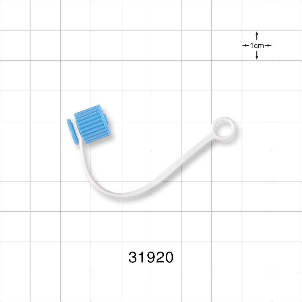Male Luer Cap, Non-Vented w/Strap, Blue