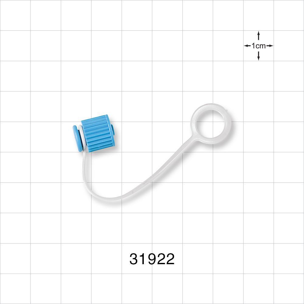 Male Luer Cap, Non-Vented w/Strap, Blue