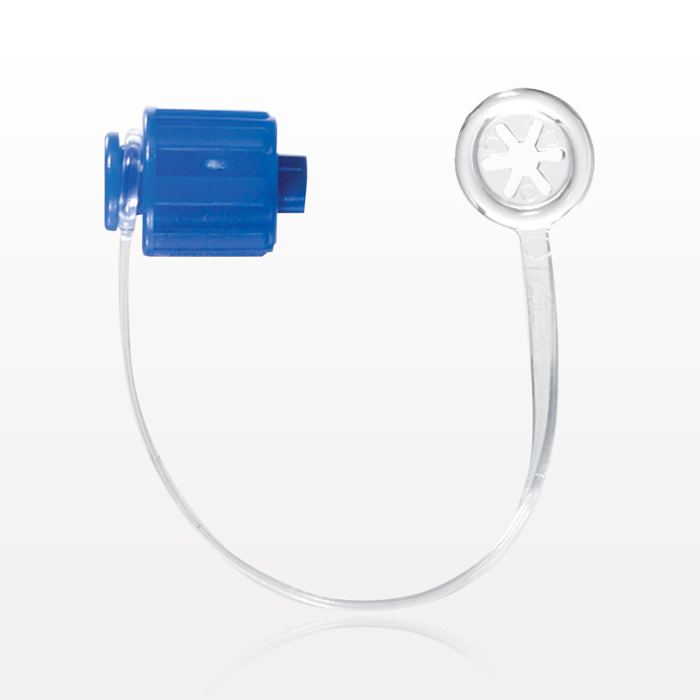 Male Luer Cap, Non-Vented w/Strap, Blue