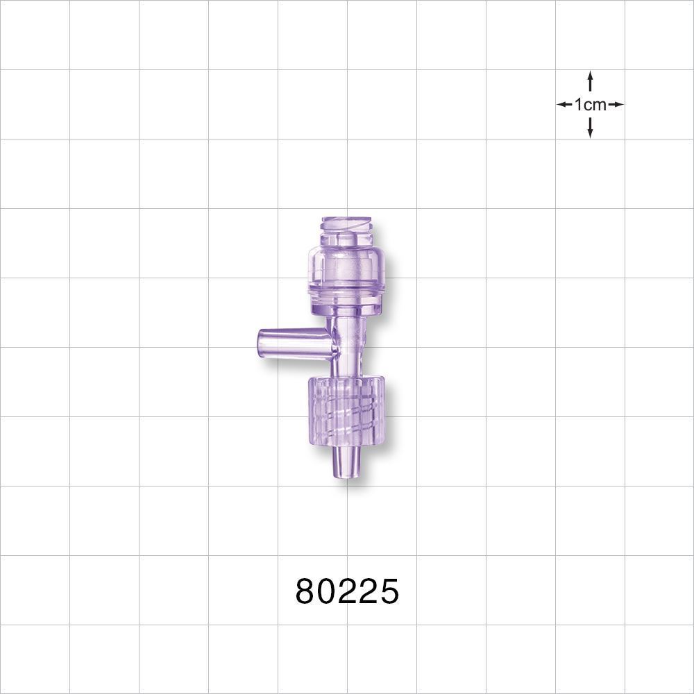 T Connector, Needleless Injection Site, Swabbable, Female Luer, Male Luer w Spin Lock, Tubing Port