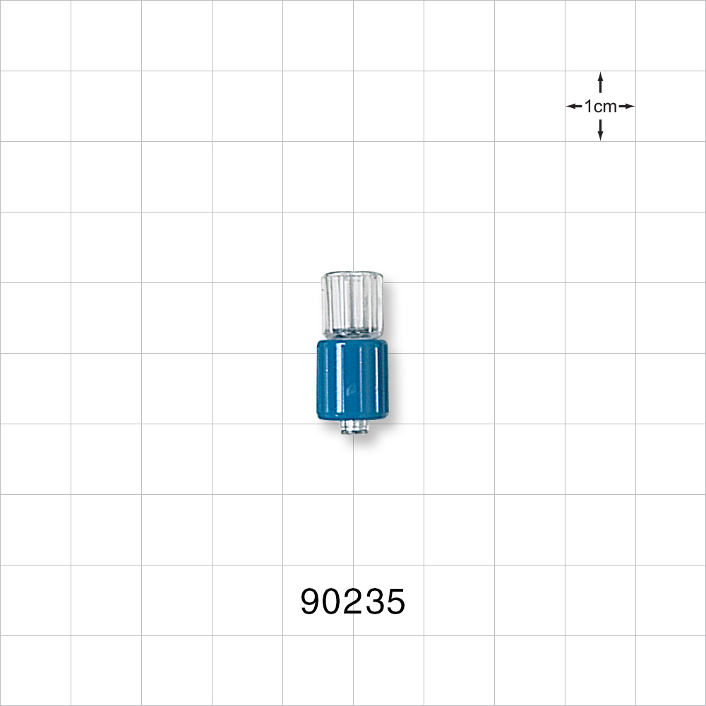 Male Luer w/Blue Spin Lock, Tubing Port, Clear