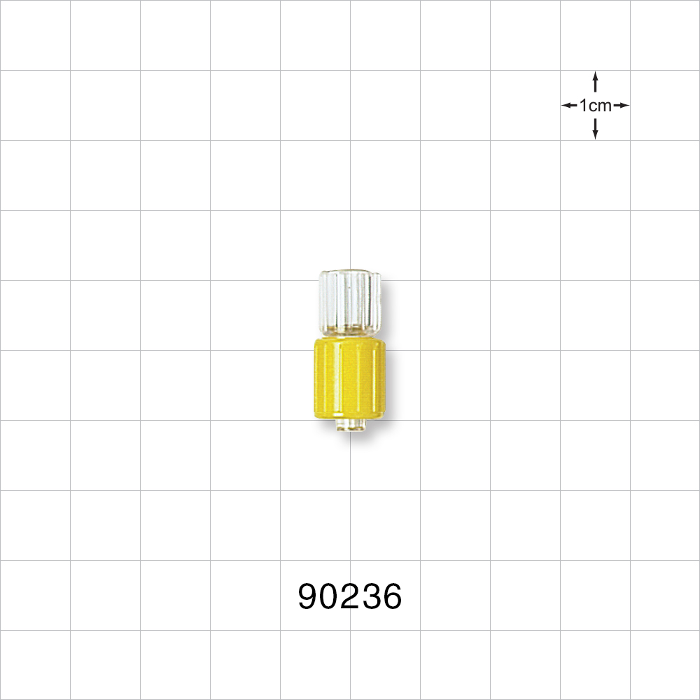Male Luer w/Yellow Spin Lock, Tubing Port, Clear