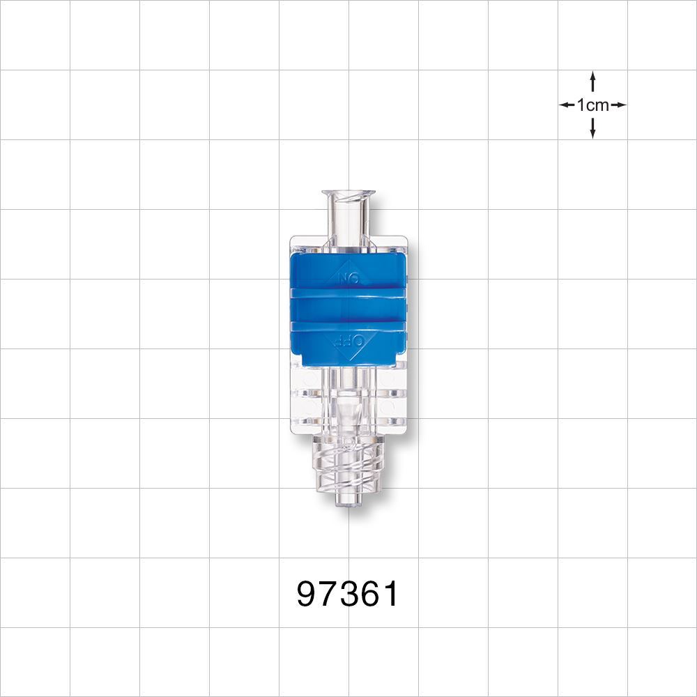 Flow Control Switch, Female Luer Lock Inlet, Male Luer Lock Outlet, Blue