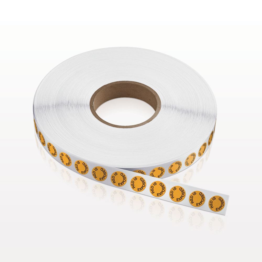 Gamma Sterilization Indicator, Yellow to Red with Text; Text Reads