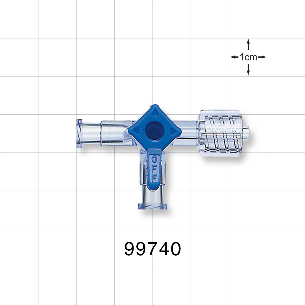 3-Way Stopcock, 2 Female Luer Locks, Swivel Male Luer Lock