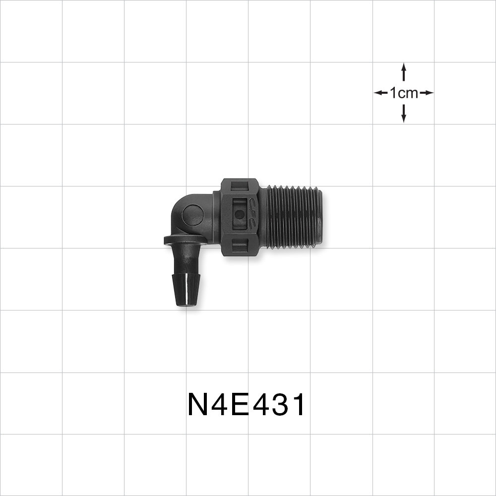Threaded Elbow Connector, Barbed, Black, 100/Bag