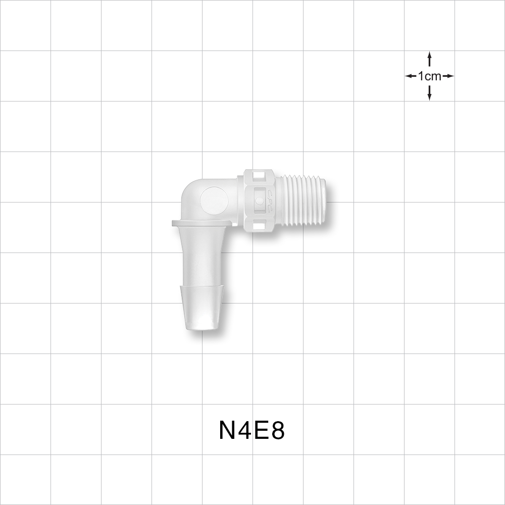 Threaded Elbow Connector, Barbed, Natural, 100/Bag