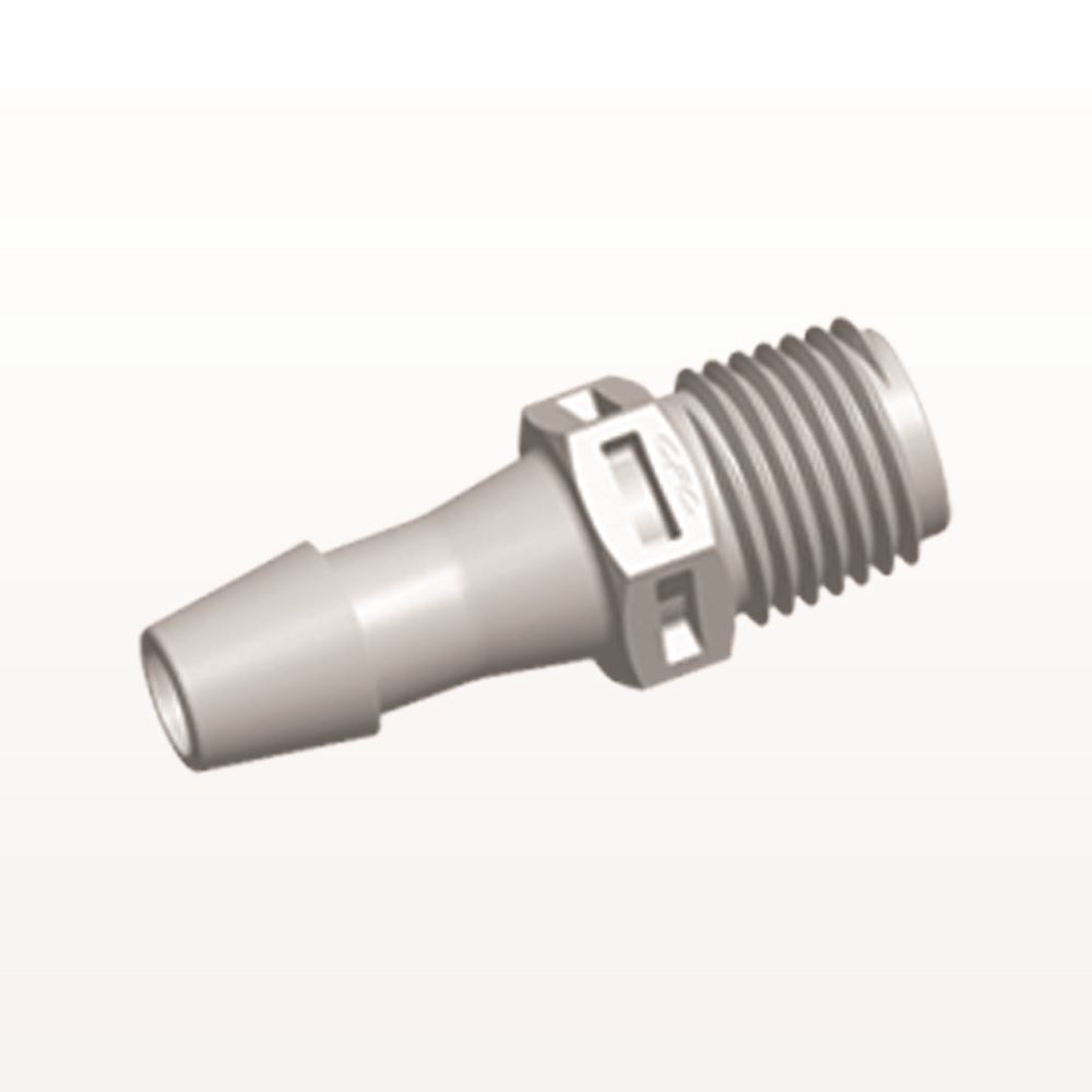 Threaded Connector, Barbed, Natural, 100/Bag