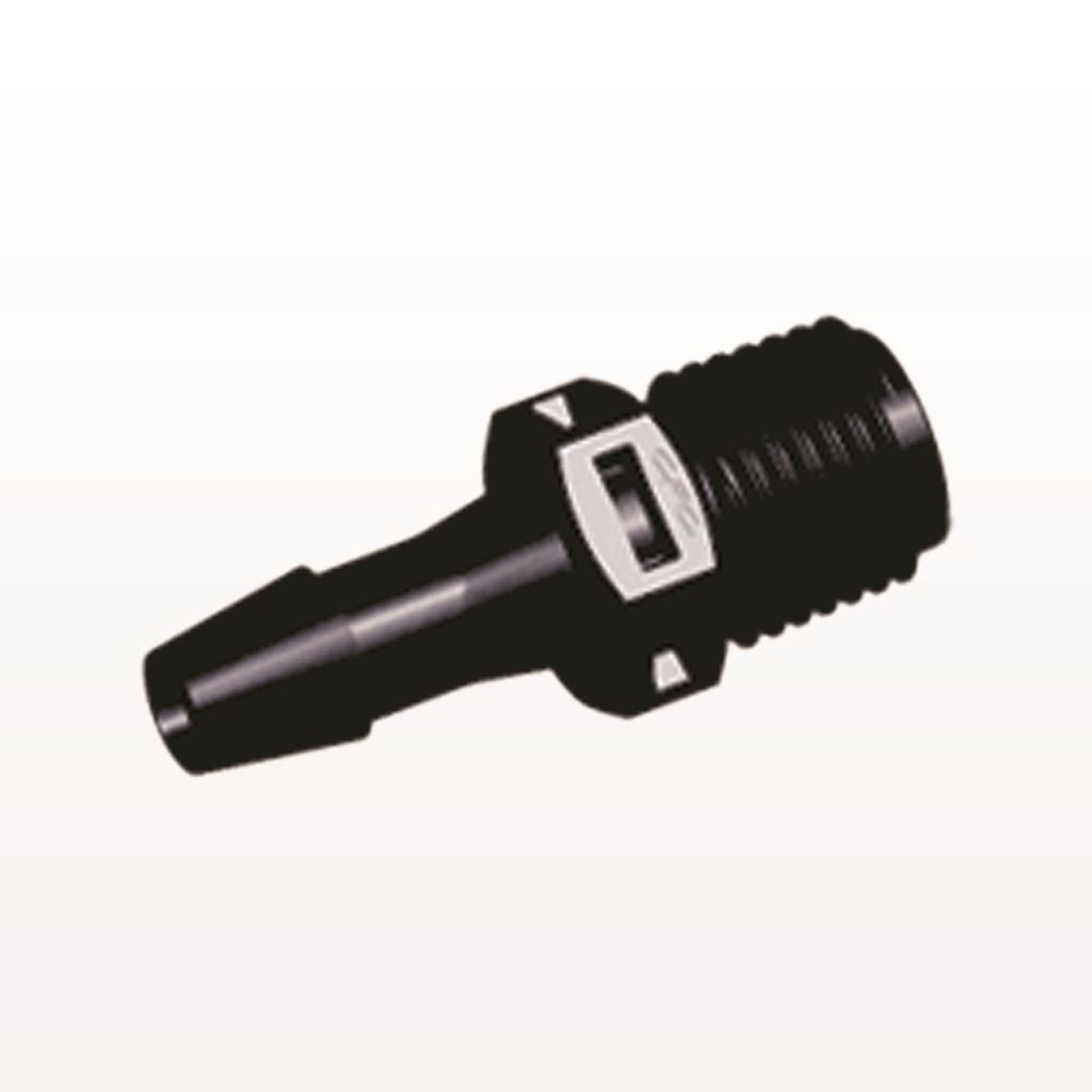 Threaded Connector, Barbed, Black, 100/Bag